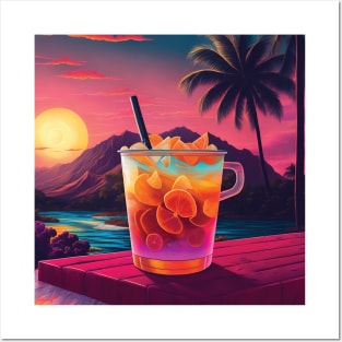 80s Style Hawaiian Soft Drink Beautiful Sunset Retro Vintage Travel Artwork Posters and Art